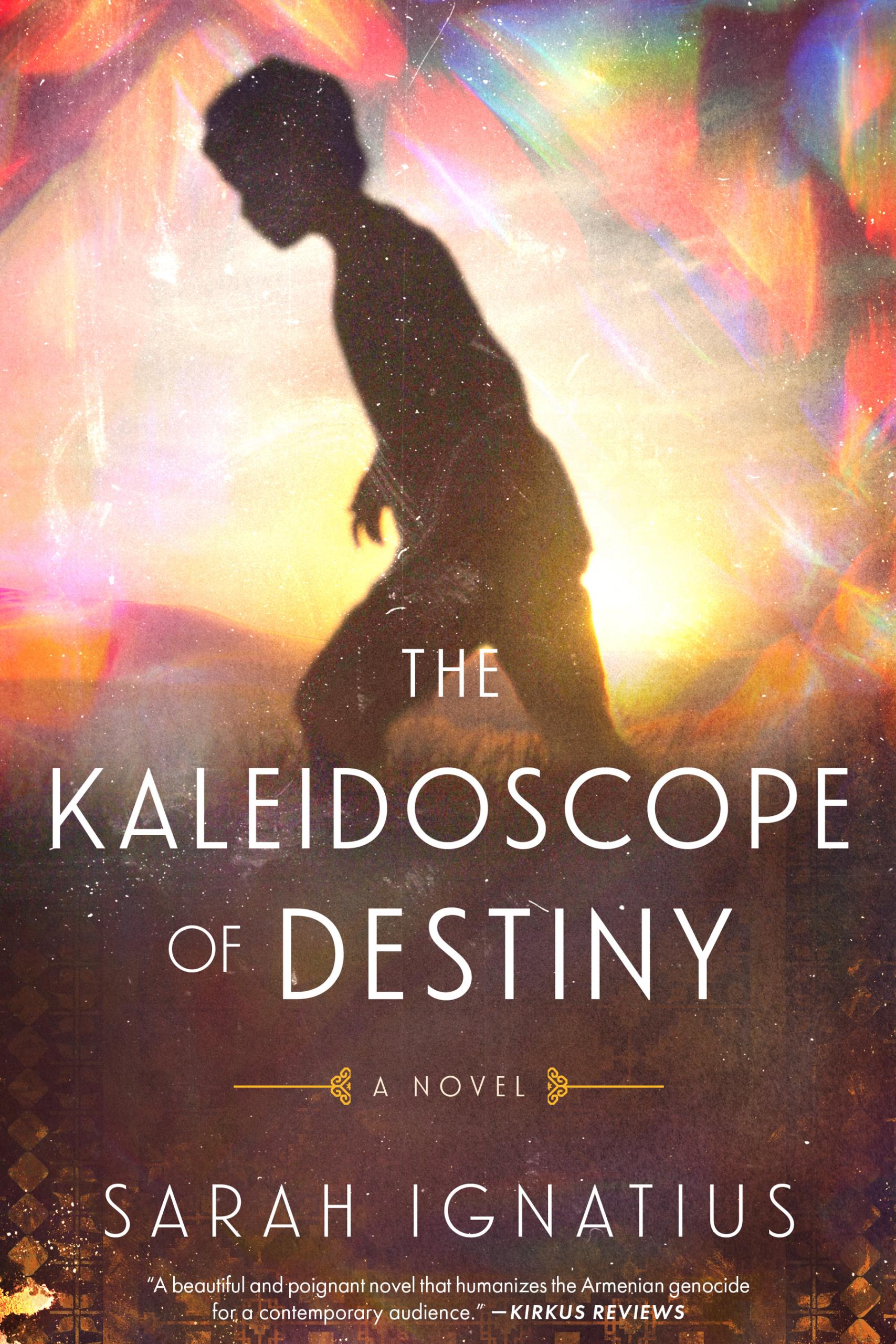 kaleidoscope of destiny book cover—a silhouette of a boy running through a kaleidoscope prism